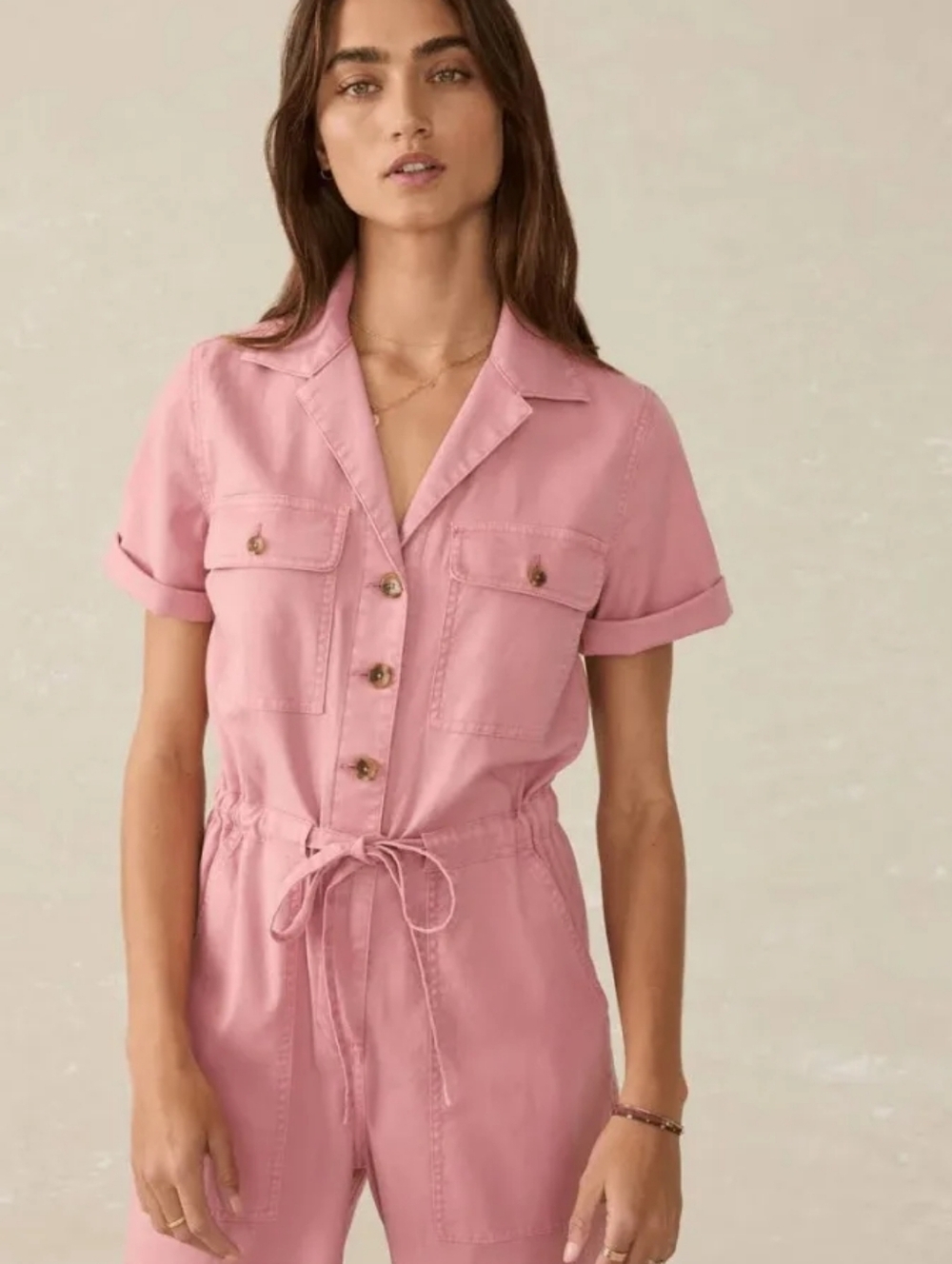 Faherty Pink Utility Short-Sleeve Jumpsuit - Picture 2 of 8